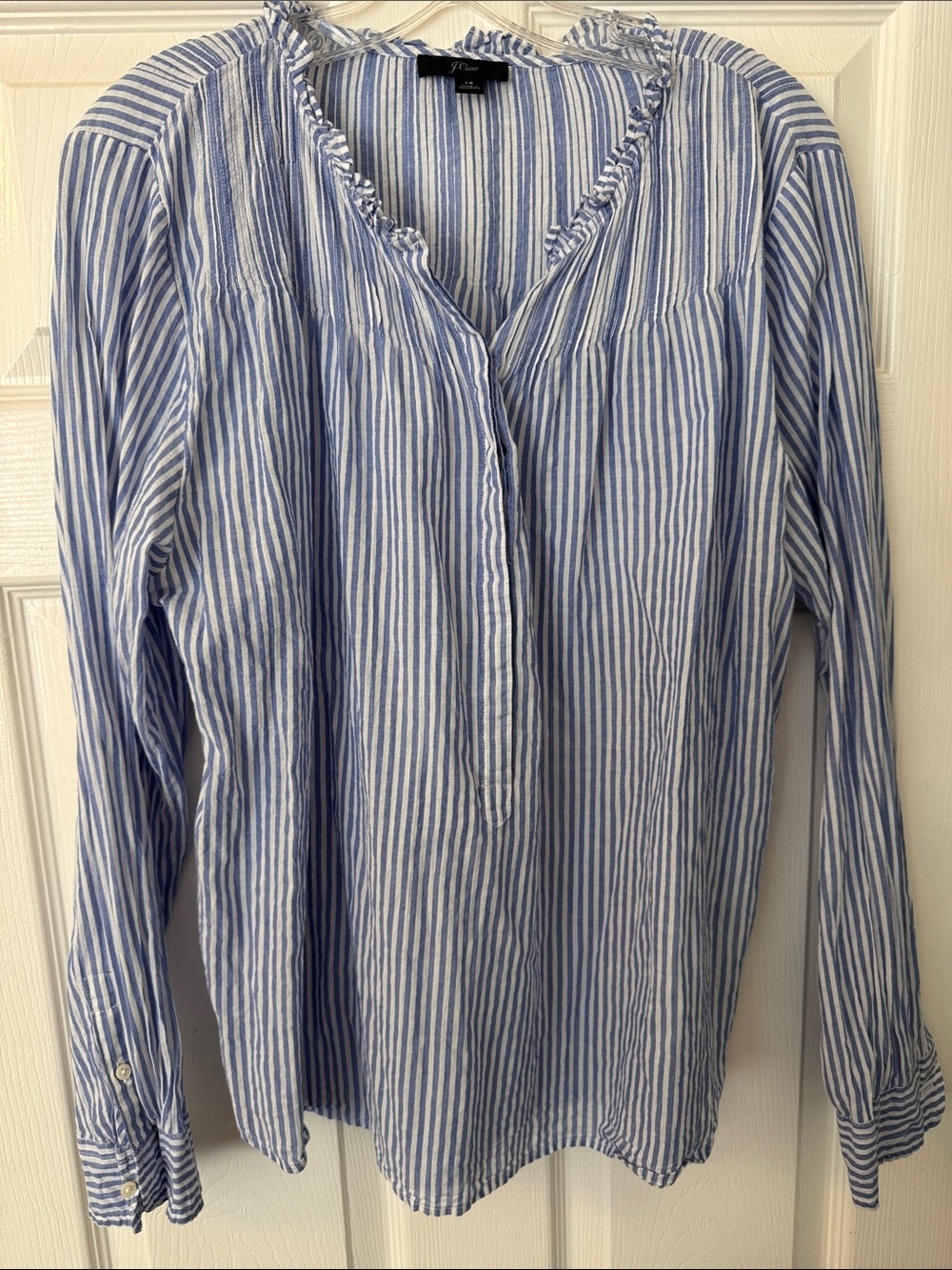 J. Crew Blue and White Striped Long Sleeve Blouse